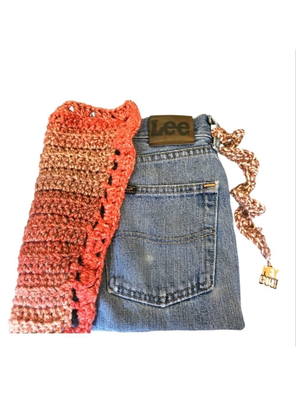 Handmade Upcycled Denim Crochet Crossbody Bag Eco Friendly Fall Purse - Picture 5 of 17
